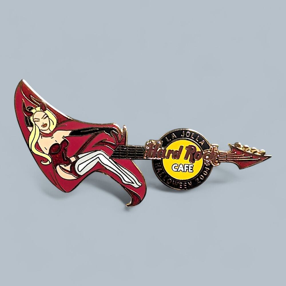 Hard Rock Pin 2004 La Jolla California Halloween Devil Girl Costume On Guitar